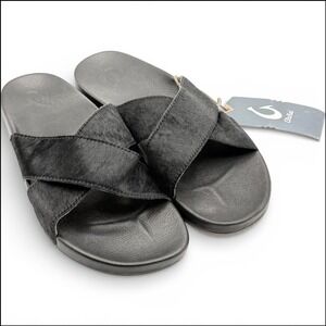 OluKai Kipeʻa ʻOhu Pony Hair Leather Slide Sandals Womens 9 Black NEW‎ Rare HTF
